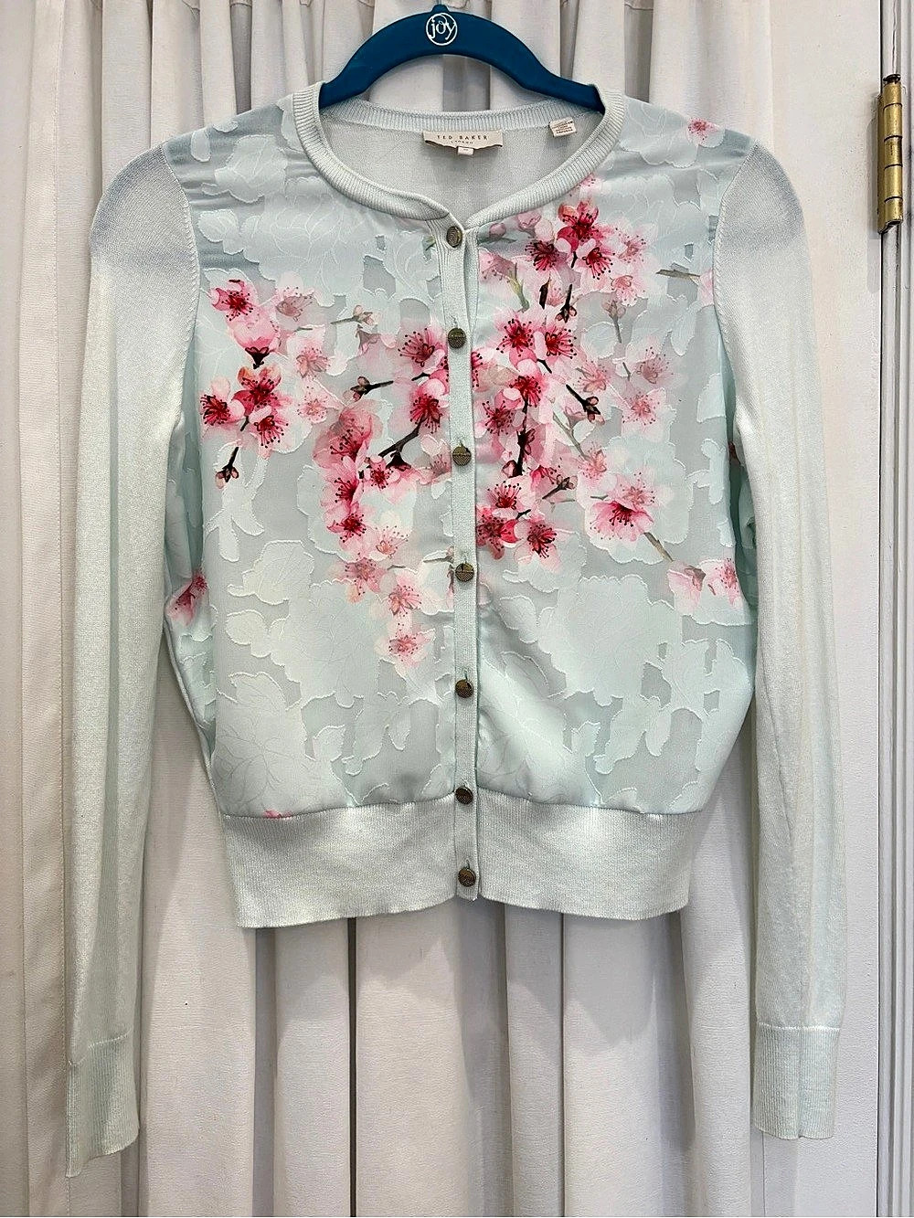 Ted Baker Cassia Floral Mixed Media Cardigan Mint Green & Pink Size 0